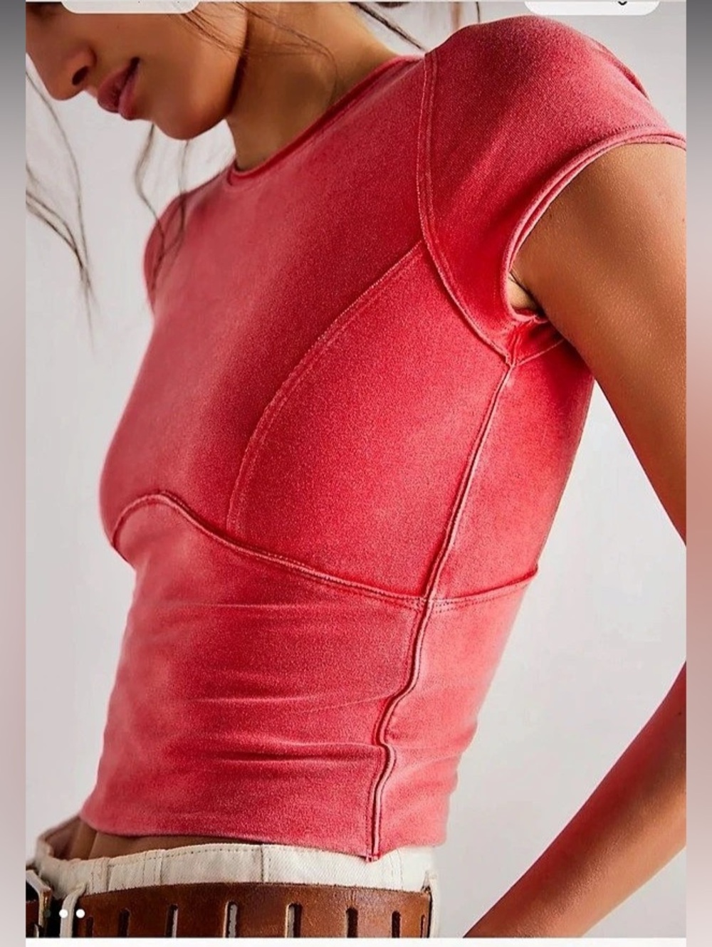 Free People We The Free Protagonist Cropped Cap Sleeve Red Tee XS